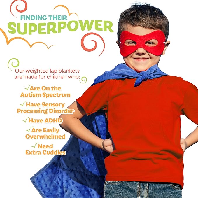 5lb Weighted Blanket for Kids (Blue), Plush Minky Weighted Lap Pad with Travel Bag for Ages 4-10