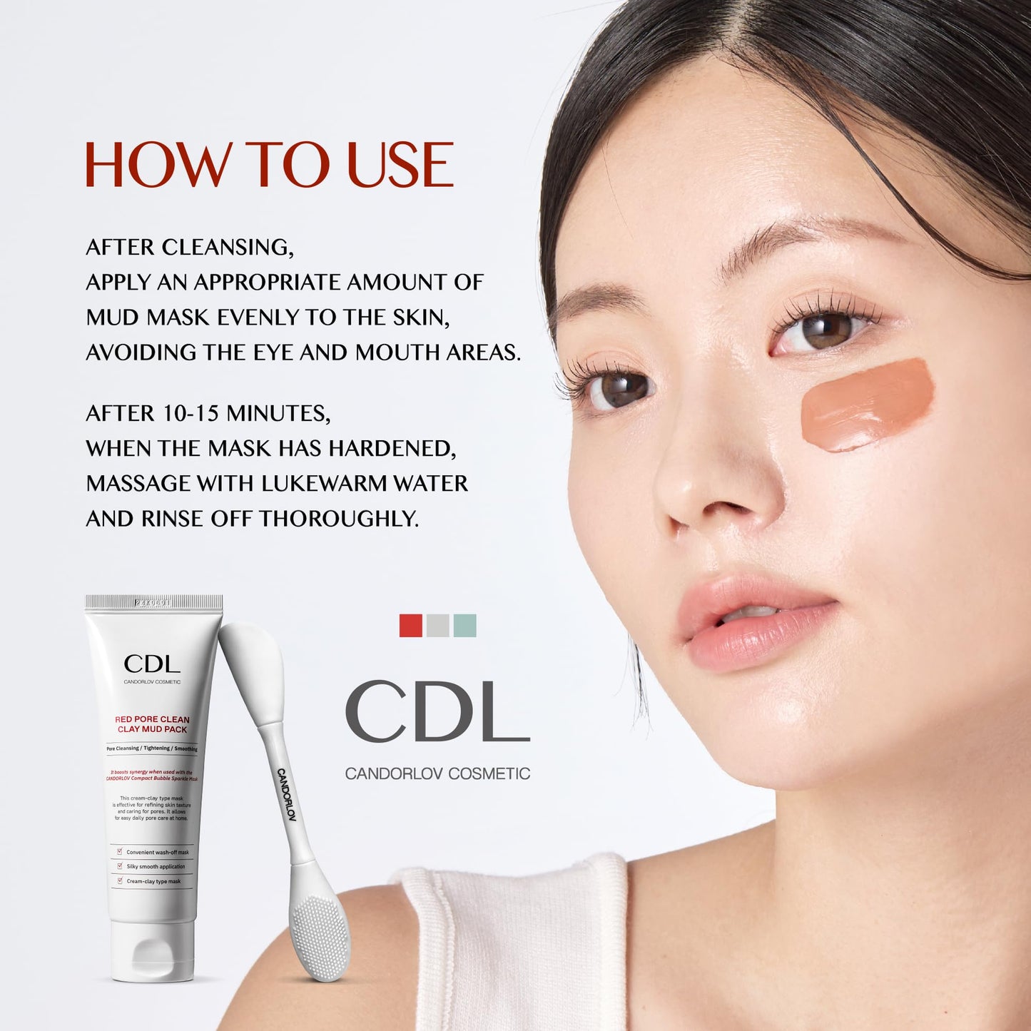 CANDORLOV Red Mud Deep Pore Cleansing Facial Wash Off Mask for Impurities Sebum, For Senstive Skin, Soothing & Cooling Effect, Exforliating Dead Skin Cells, Korean Skin Care, 2.7 oz