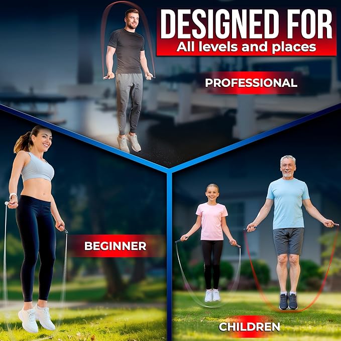 BARACUS Jump rope for women, men, kids | gym accessories for women | at home workout equipment | pesas para ejercicios en casa – Professional Speed Rope with Knurled Aluminum Handles & Hard Case