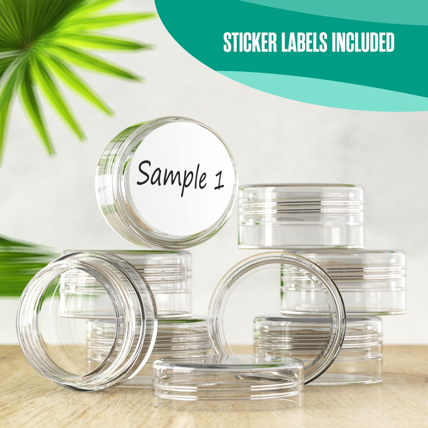 Houseables Sample Containers, Lip Balm Containers, Sample Jars, Mini Jars with Lids, Small, Empty, Makeup, Powder, Gloss, Cosmetic, Tiny, Chapstick, Dab, Wax, Scrub, Little, Clear Plastic 3 Gram, 50PK