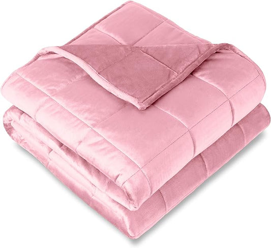 Bare Home Weighted Blanket Twin or Full Size 7lb (40" x 60") for Adults - Minky Fleece - Premium Heavy Blanket Nontoxic Glass Beads (Light Pink, 40"x60")