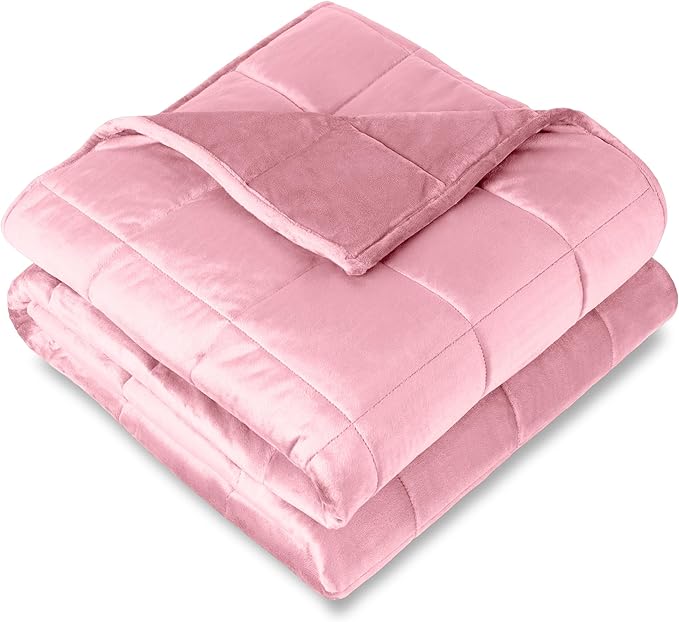 Bare Home Weighted Blanket Queen Size 17lb (60" x 80") for Adults - Minky Fleece - Premium Heavy Blanket Nontoxic Glass Beads (Light Pink, 60"x80")