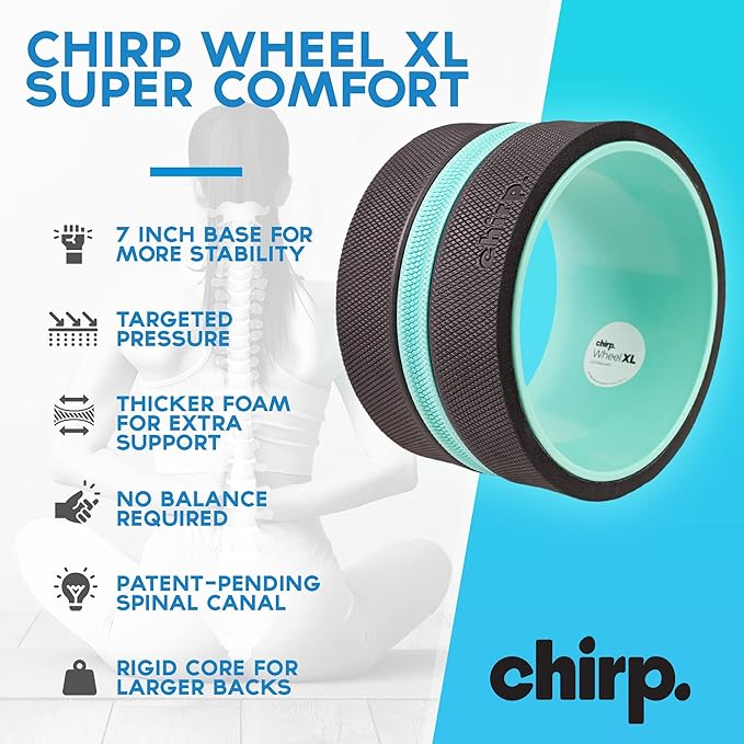 Chirp Wheel XL and Foam Roller Bundle - Ultimate Comfort for Deep Tissue Back Massage, Enhanced Stability with Wider Back Stretcher and Plush Cushion, Spinal Protection, Trigger Point Pressure Relief.