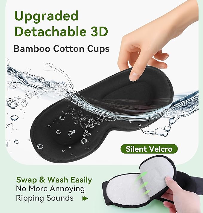 LC-dolida Bamboo Cotton Weighted Bluetooth Sleep Masks, 3D Weighted Sleep Masks with Bluetooth 5.4 Headphones, Total Blackout Bluetooth Sleep Mask for Women Men, Weight Eye Mask for Sleeping, Black