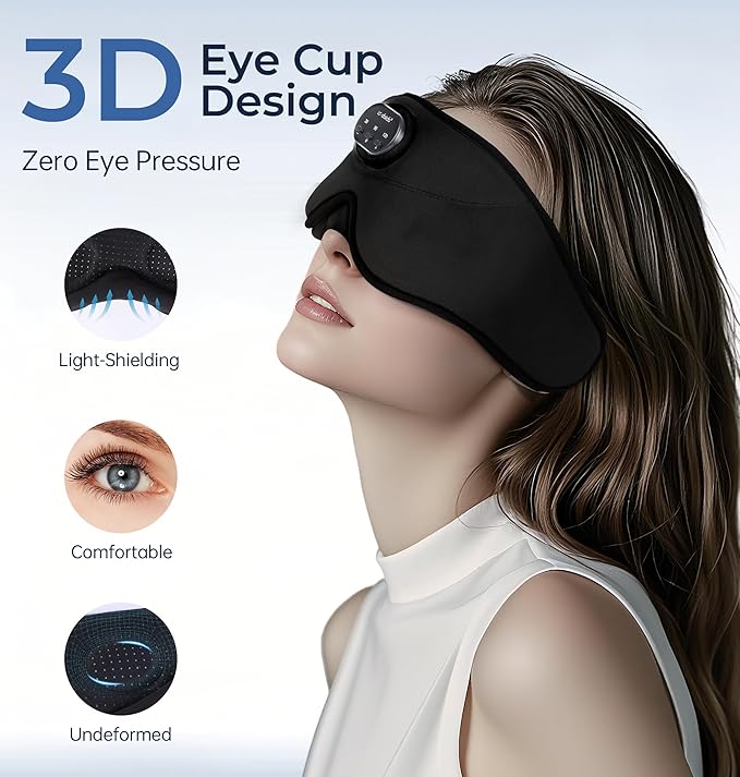 LC-dolida Bluetooth Sleep Mask with White Noise，Sleep Headphones,Bluetooth Wireless Music Eye Mask, Ideal for Travel, Night Work, Napping, Side Sleeping and Office Use for Both Men and Women