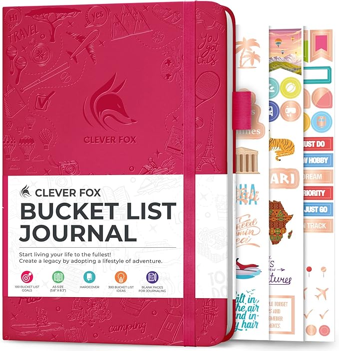 Clever Fox Bucket List Journal – Inspirational Book for Memories & Adventures – Motivational Bucket List Notebook for Couples, A5 (Dark Pink)