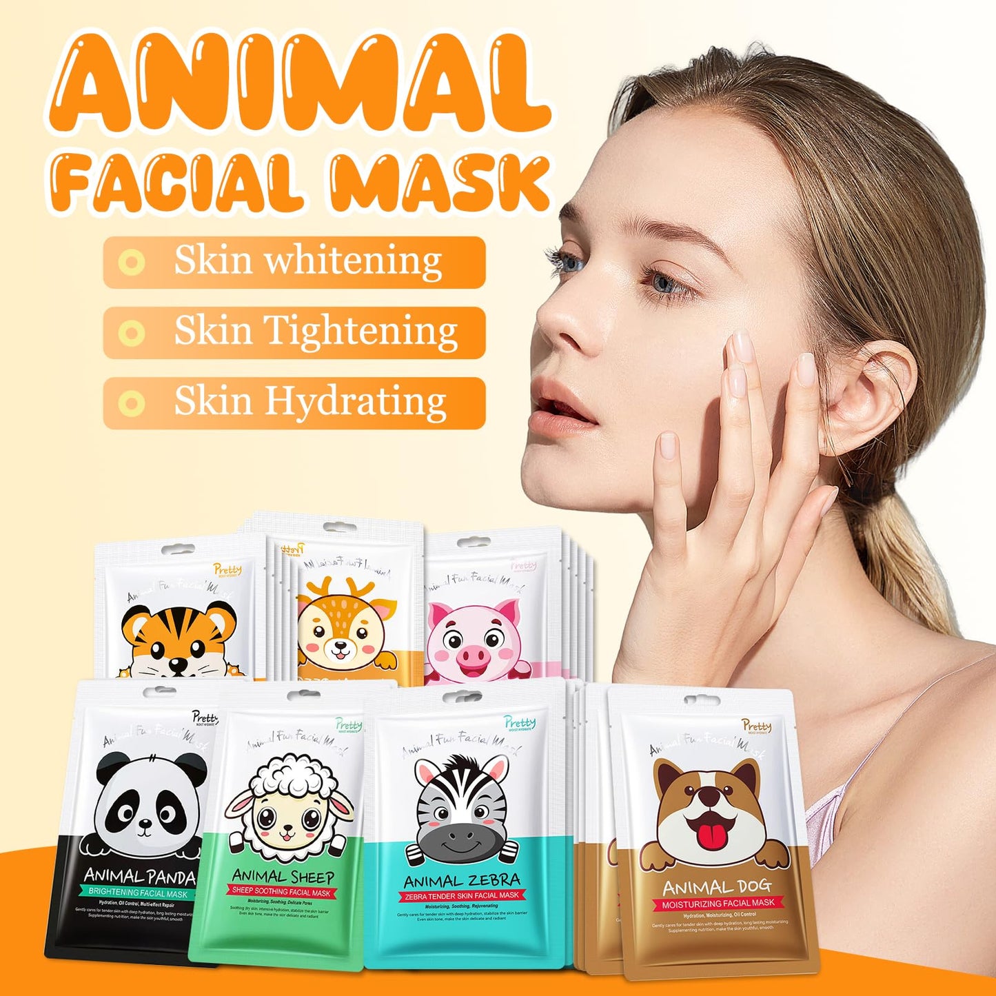 Beenefits 7 Packs Cute Animal Character Design Facial Masks, Deep Hyrating Spa Masks for All Skin Types, Gift for Kids' Birthady Party, Girl's Night, Enjoy Skincare Life