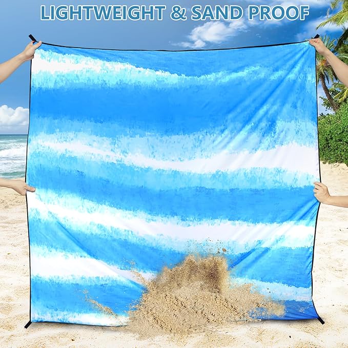AISPARKY Beach Blanket Waterproof Sandproof Extra Large Beach Mat 79" X 83"/120"x108" for 2-8 Adults Quick Drying Durable Outdoor Picnic Mat for Travel, Camping, Hiking