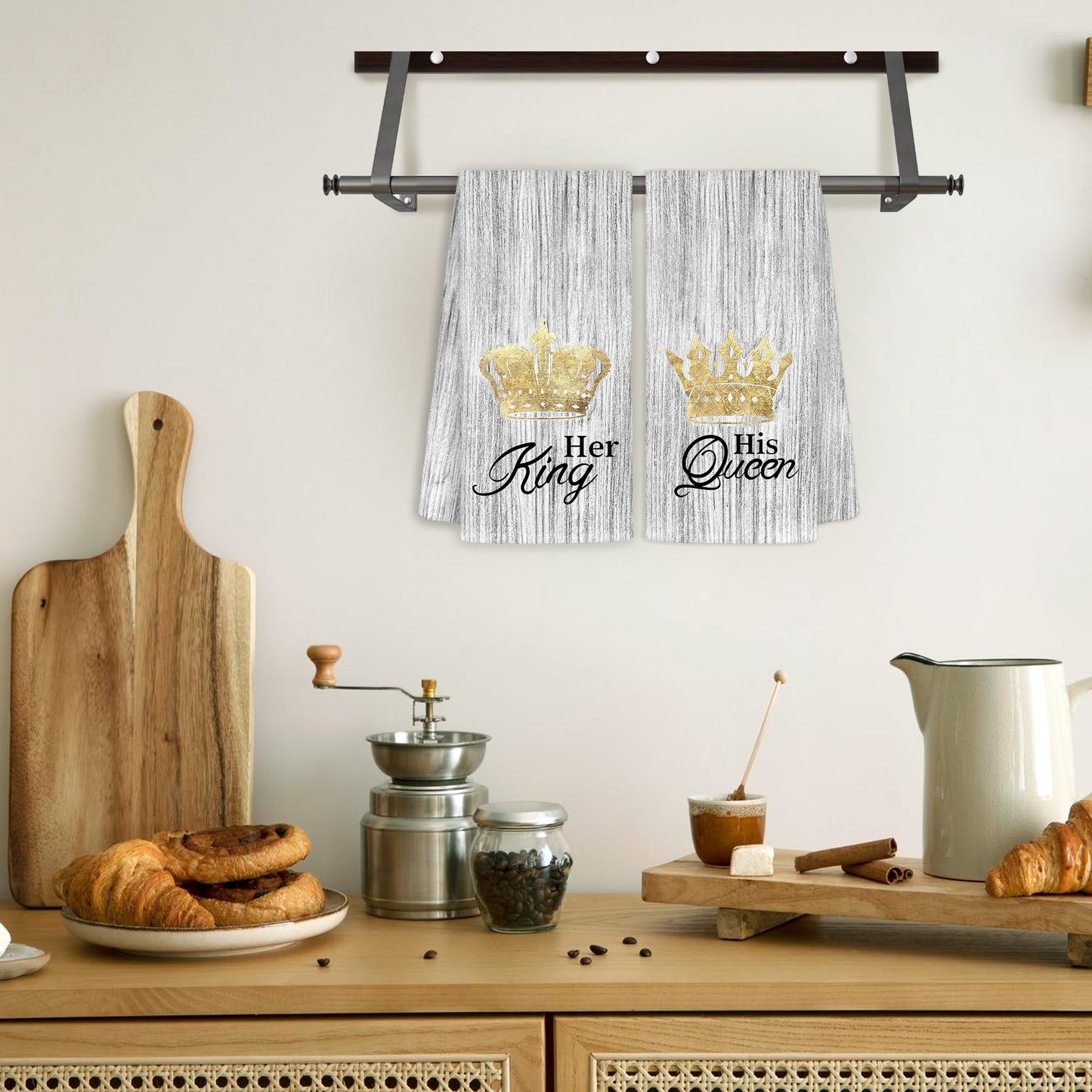 CIOJUNE His and Hers Kitchen Towels Set of 2 - Wedding Engagement Gifts for Newlyweds Couples Bride and Groom, Just Married Honeymoon Gifts, King and Queen Decorative Hand Towels for Bathroom 16x24