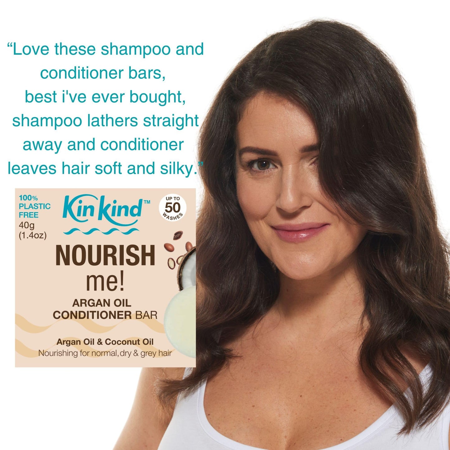 KinKind Hair Conditioner Bar - NOURISH Me! | Argan Oil Conditioner Bar for Hair - Solid Coconut Conditioner - Dry Hair Conditioner | For Normal/Dry & Grey Hair | Up to 50 Washes - Vegan & Cruelty Free
