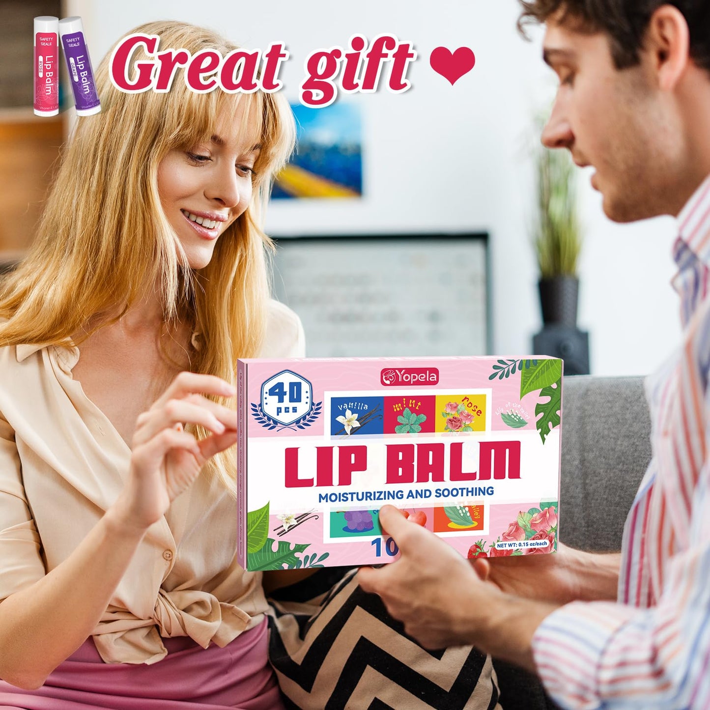 40 Pack Natural Lip Balm Bulk with Vitamin E and Coconut Oil - Moisturizing Dry Cracked Lips, Mini Chap Stick Gifts for Kids Women Men- 10 Flavors - Non-GMO