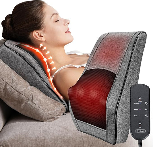 Boriwat Back Massager with Heat, Neck Massager for Pain Relief Deep Tissue, 3D Kneading Massage Pillow for Back, Neck, Shoulder, Legs, Gifts for Women Men Mom Dad