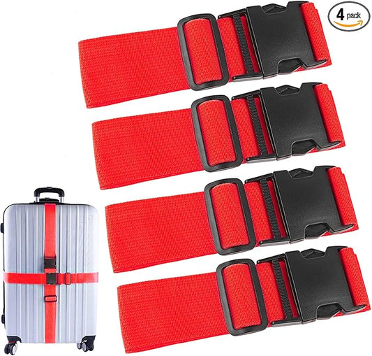 4Pcs Luggage Straps for Suitcase Travel Accessories TSA Approved, 80In Long Belts to Keep Your Suitcase Secure, Adjustable Bag Straps with Quick-Release Buckle for Travel Bag Closure, Red