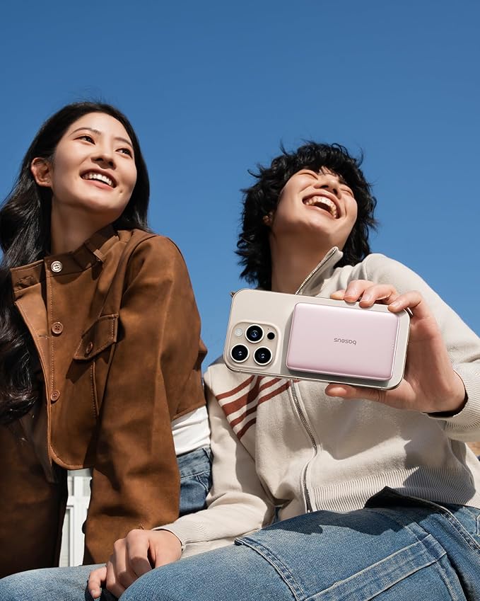 Baseus Picogo Power Bank, 0.3" Ultra Slim 5000mAh MagSafe Portable Charger, Card-Size Magnetic Battery Pack with USB-C Braided Cable, Alloy Wireless Charger for iPhone 17 Pro Max/17 Air/16/15/14/13/12