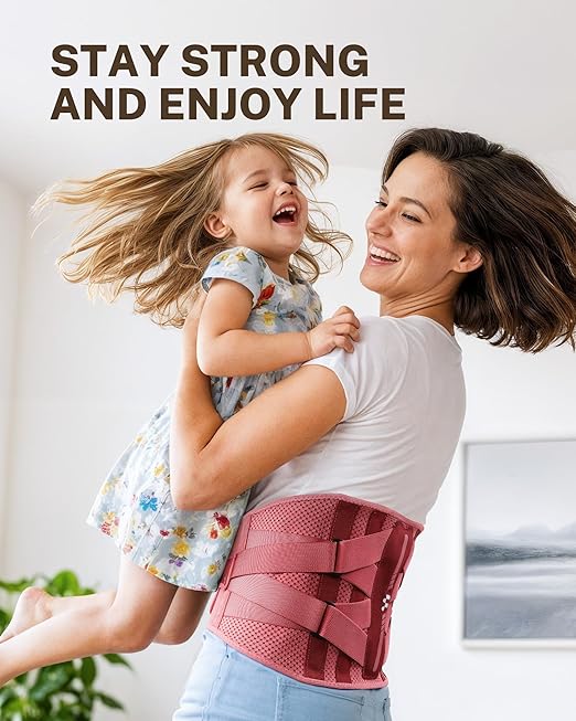 Back Brace for Women with Carbon Fiber Splints, Ergonomic Curved Spine Support, Breathable Air Mesh, Lightweight Back Brace for Lower Back Pain Women, Posture, Heavy Lifting, Sciatica, Pink, M