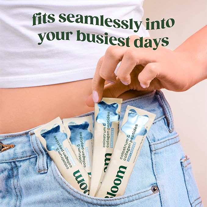 Bloom Nutrition Bovine Colostrum Powder Packet, Gut Health, Immune Support, Hair Growth & Beauty Supplement, Gluten Free, Sugar Free | Unflavored, 15 Servings