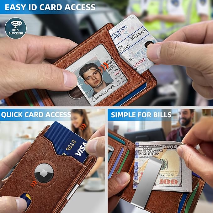 Airtag Wallet for Men,with Money Clip 11 Cards Slim Front Pocket Leather RFID Blocking Wallet with Gift Box