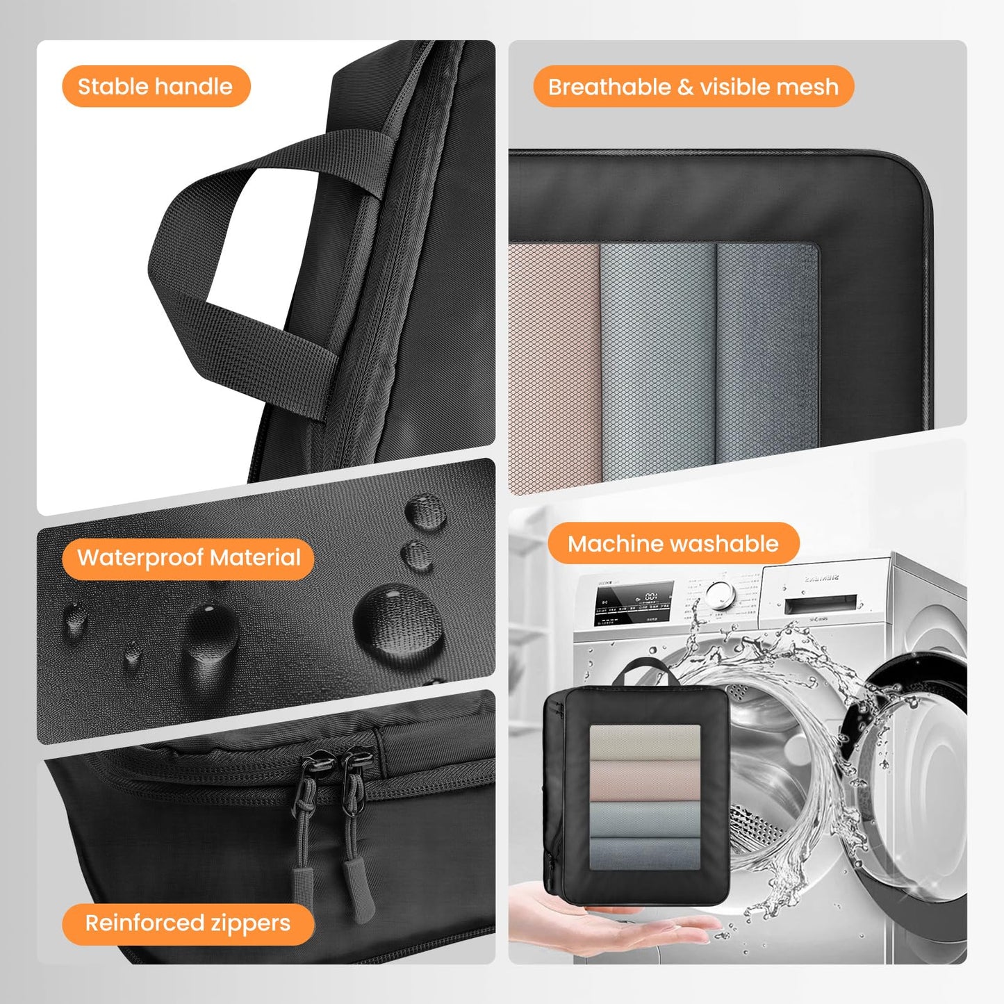 8 Set Compression Packing Cubes for Travel Suitcase Organizer Travel Essentials for Backpack Luggage Organizer Bags for Carry on (Black)