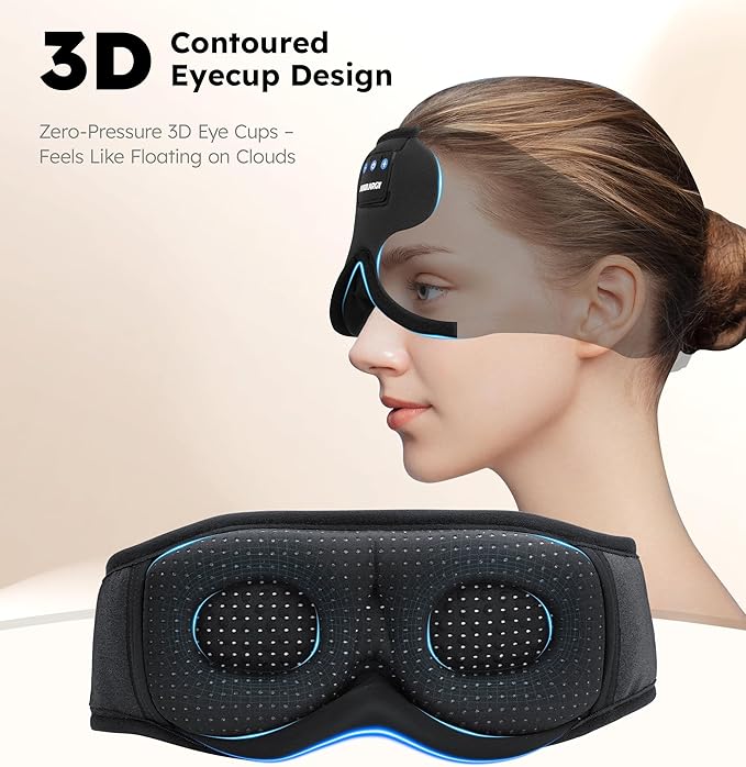 Ice Silk Sleep Mask with Headphones, Sleep Headphones for Side Sleeper with 3D Cups, Bluetooth 5.4 Sleeping Eye Mask, Total Blackout Sleeping Headphones for Women Men(Black)