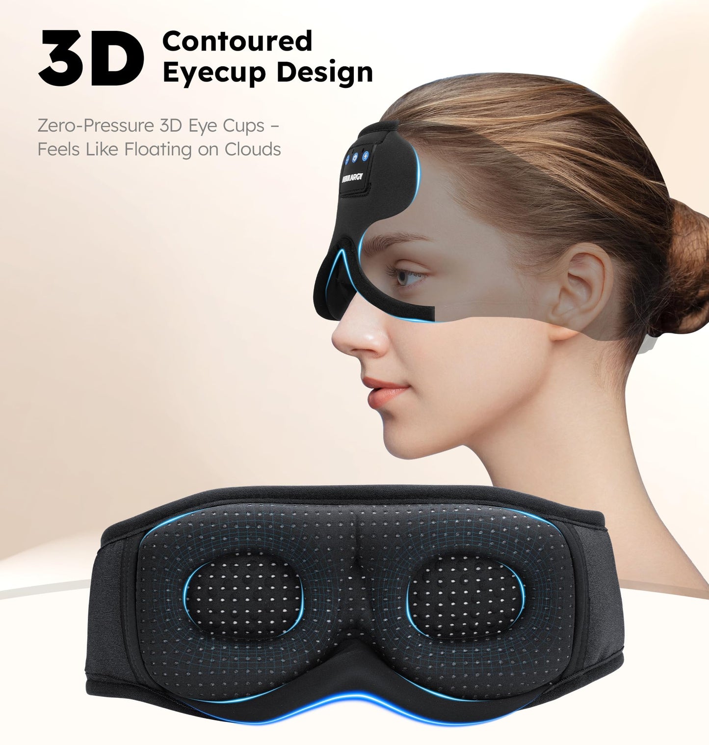 AHUIARGY Ice Silk Sleep Mask with Headphones, Sleep Headphones for Side Sleeper with 3D Cups, Bluetooth 5.4 Sleeping Eye Mask, Total Blackout Sleeping Headphones for Women Men(Black)