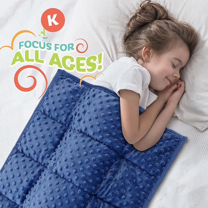 5lb Weighted Blanket for Kids (Blue), Plush Minky Weighted Lap Pad with Travel Bag for Ages 4-10