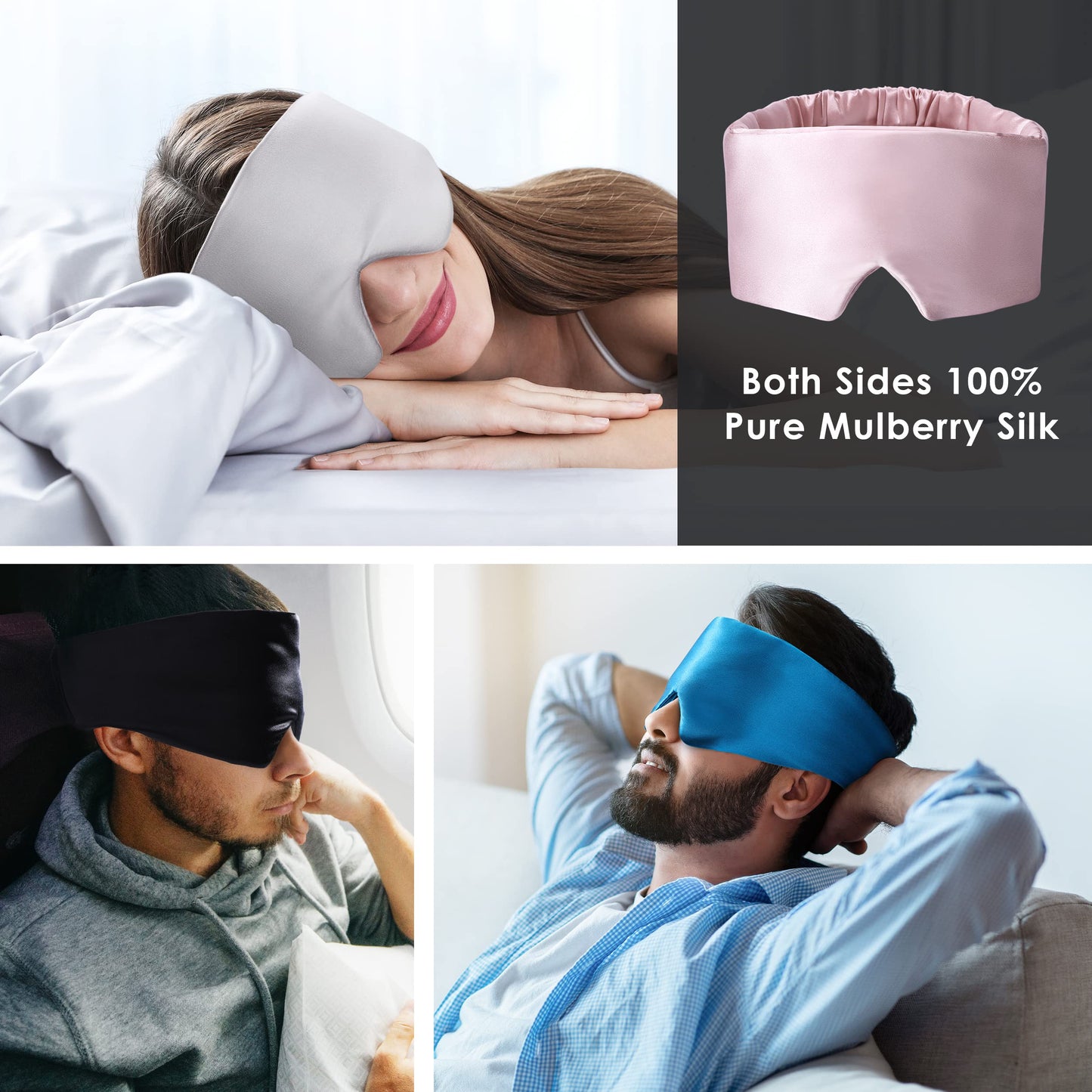 FRESHME 100% Mulberry Silk Sleep Mask Blackout Eye Mask Blindfold for Men Women with Elastic Strap, Cute Gorgeous Pink Soft and Comfortable Perfect Eye Shade Cover for Sleep Travel Nap Yoga and Work…