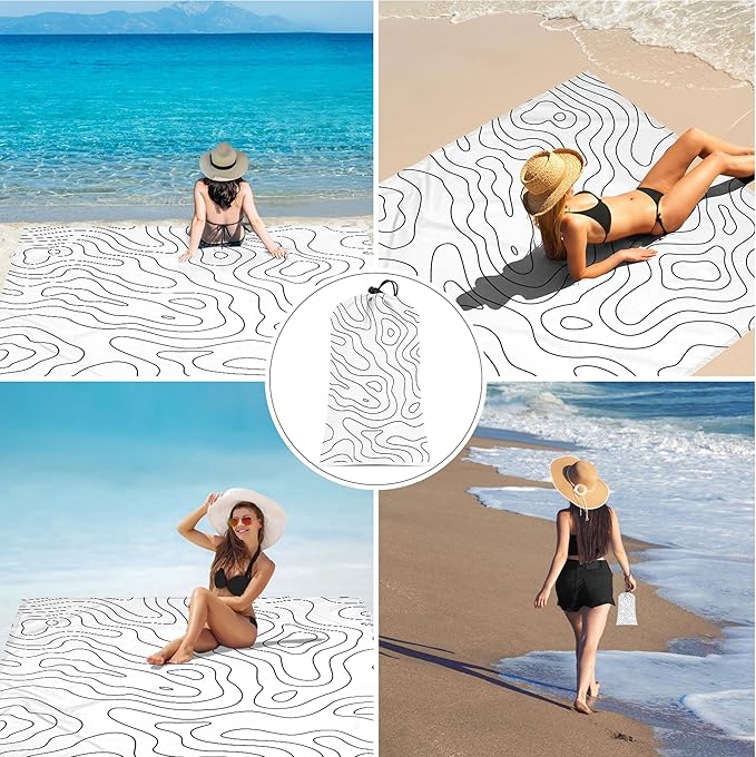 Beach Blanket, 78”x 86” Waterproof Sandproof Beach Mat with 4 Stakes & Portable Bag, Big Large Sand Free Outdoor Pockets Picnic Blanket for Festival, Camping