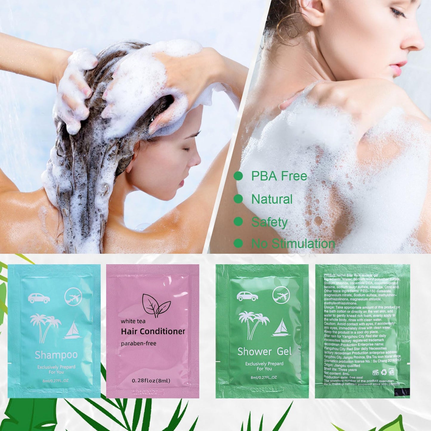 Body Wash Shampoo Conditioner Set Travel 0.28fl Oz,Travel Size Shower Gel Set,Shampoo and Conditioner Travel Bulk,Hotel Supplies Bulk Hygiene Kits for Homeless Guests Hotel (20)