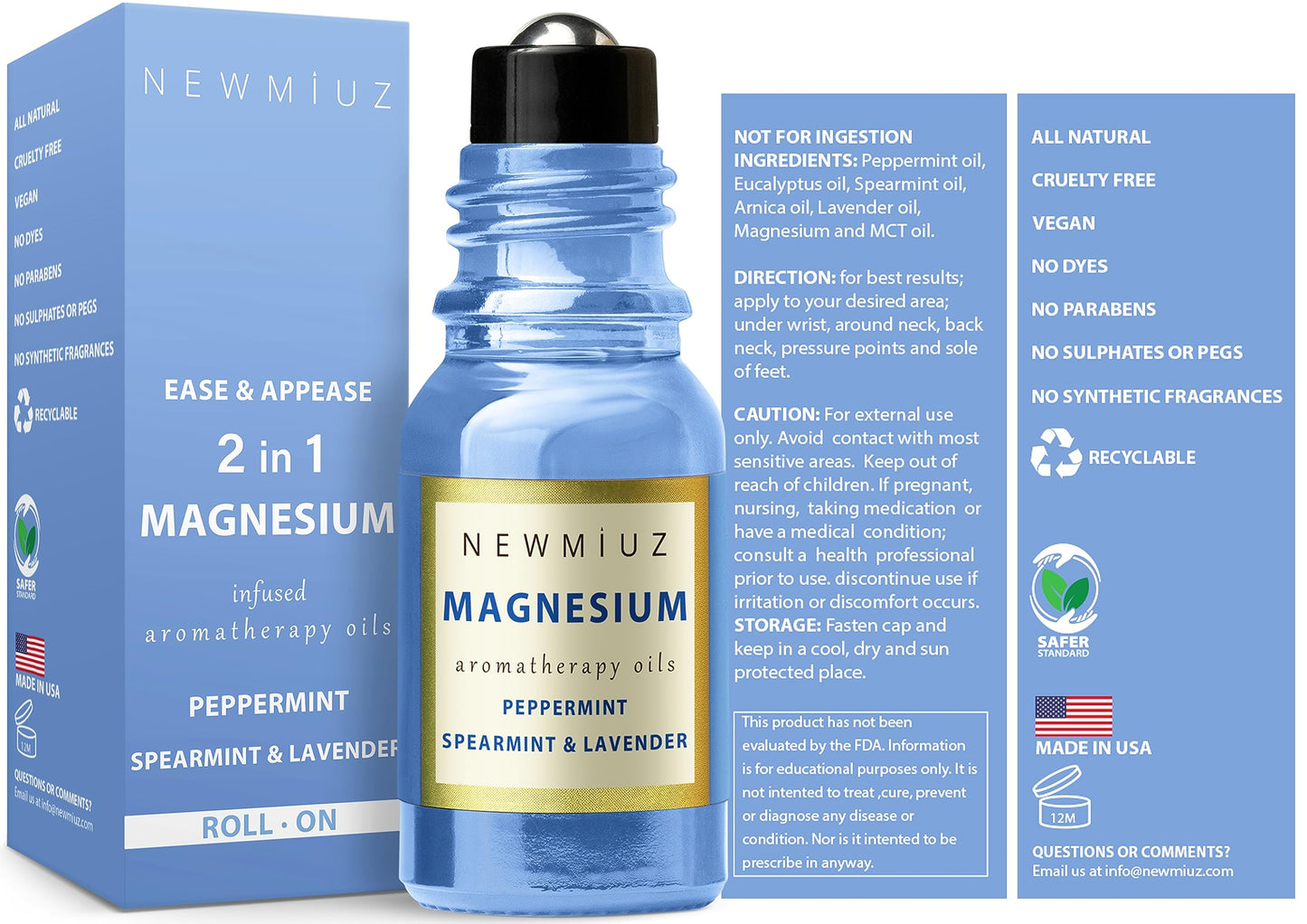 Migraine Roll on Stick Headache Magnesium Arnica Montana Oil Peppermint Eucalyptus Lavender Spearmint Essential Oil Stress Relief Gifts for Women