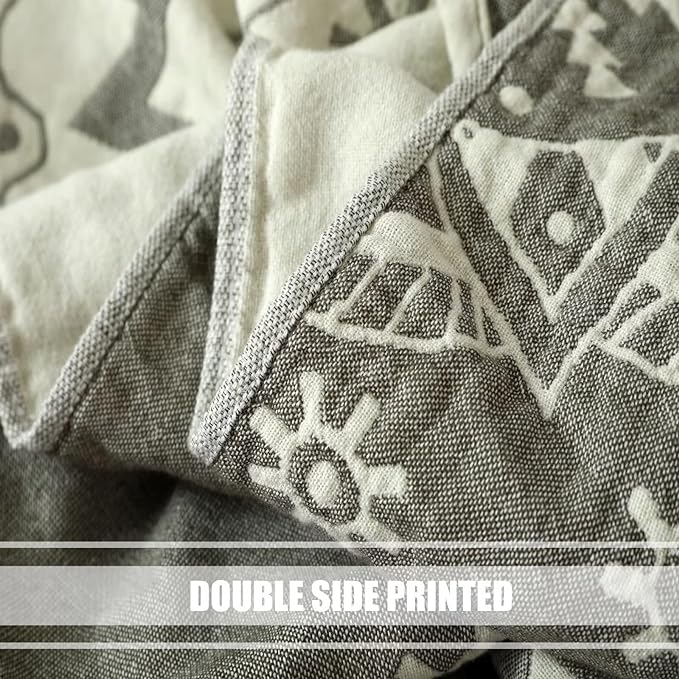 Boho Throw Blanket for Bed 100% Cotton Ultra Soft Rustic Quilt Fall Blanket Geometric Mandela Printed Farmhouse Decor Bed Blankets,60"×80" All Season Rustic Throw for Sofa Couch Chair