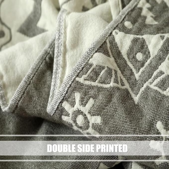 Boho Throw Blanket for Bed 100% Cotton Ultra Soft Rustic Quilt Fall Blanket Geometric Mandela Printed Farmhouse Decor Bed Blankets,80"×90" All Season Rustic Throw for Sofa Couch Chair