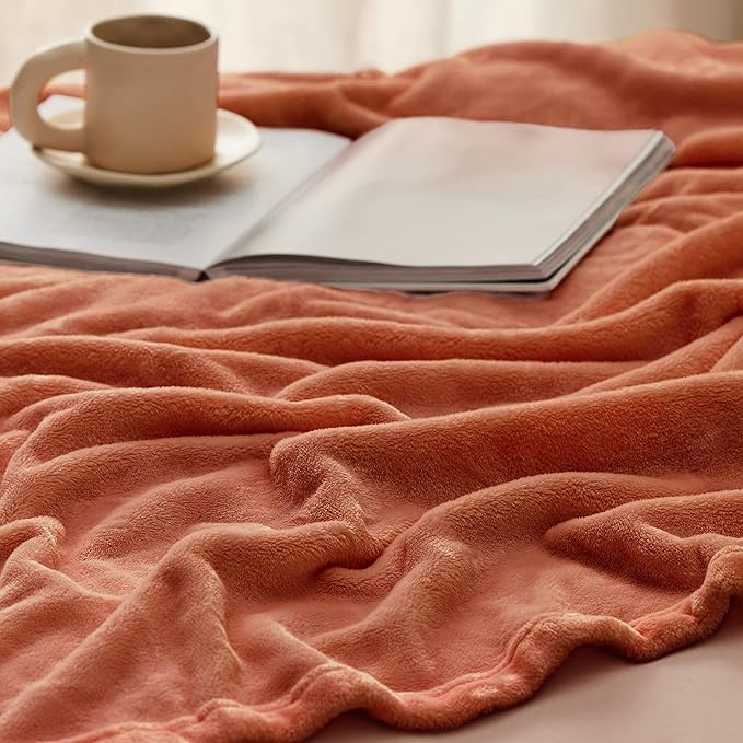 Bedsure GentleSoft Twin XL Fleece Blanket Dorm Bedding - Lightweight Soft Cozy Blankets for Bed, Sofa, Couch, Travel, Camping, Burnt Orange, 66"x90"