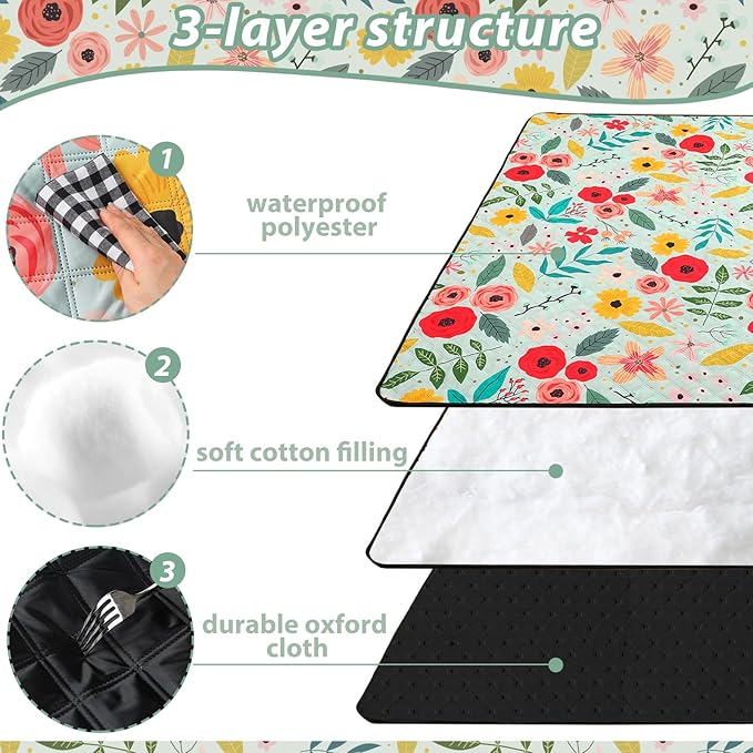 Beach Picnic Blanket Waterproof Sandproof Outdoor Blanket 80''x80'' Extra Large Floral Portable Machine Washable 3 Layer Thick Gingham Picnic Mat for Beach Camping Park Grass(Green)
