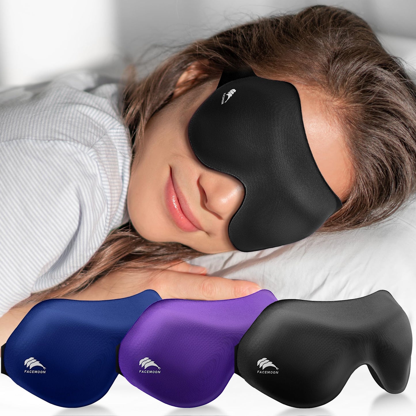 Sleep Eye Mask for Side Sleeper Men Women 3 Pack: 100% Blackout 3D Eye Masks for Sleep - Zero Eye Pressure Sleeping Mask - Airplane Travel Essentials Night Cover for Lash Extensions