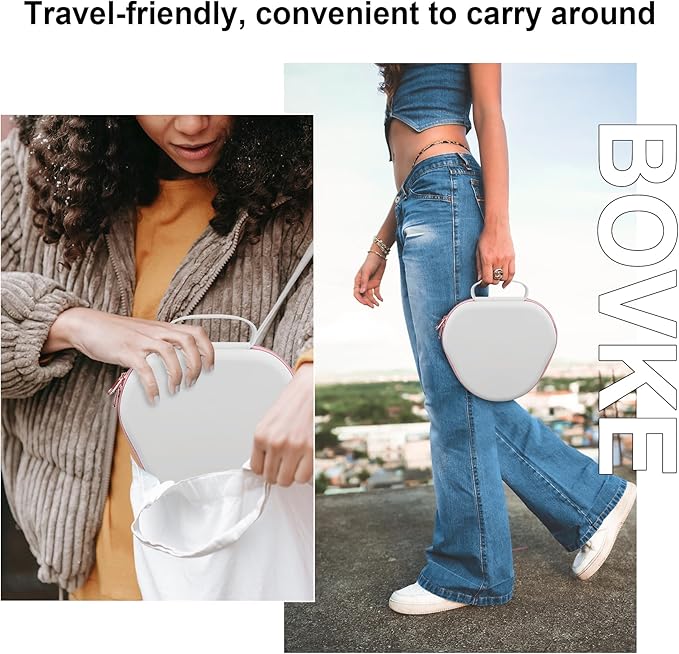 BOVKE Hard Carrying Case with Sleep Mode for Apple AirPods Max Wireless Over-Ear Headphones, AirPods Max Protective Portable Storage Bag with Mesh Pocket for Headphone Accessories, White Rosegold