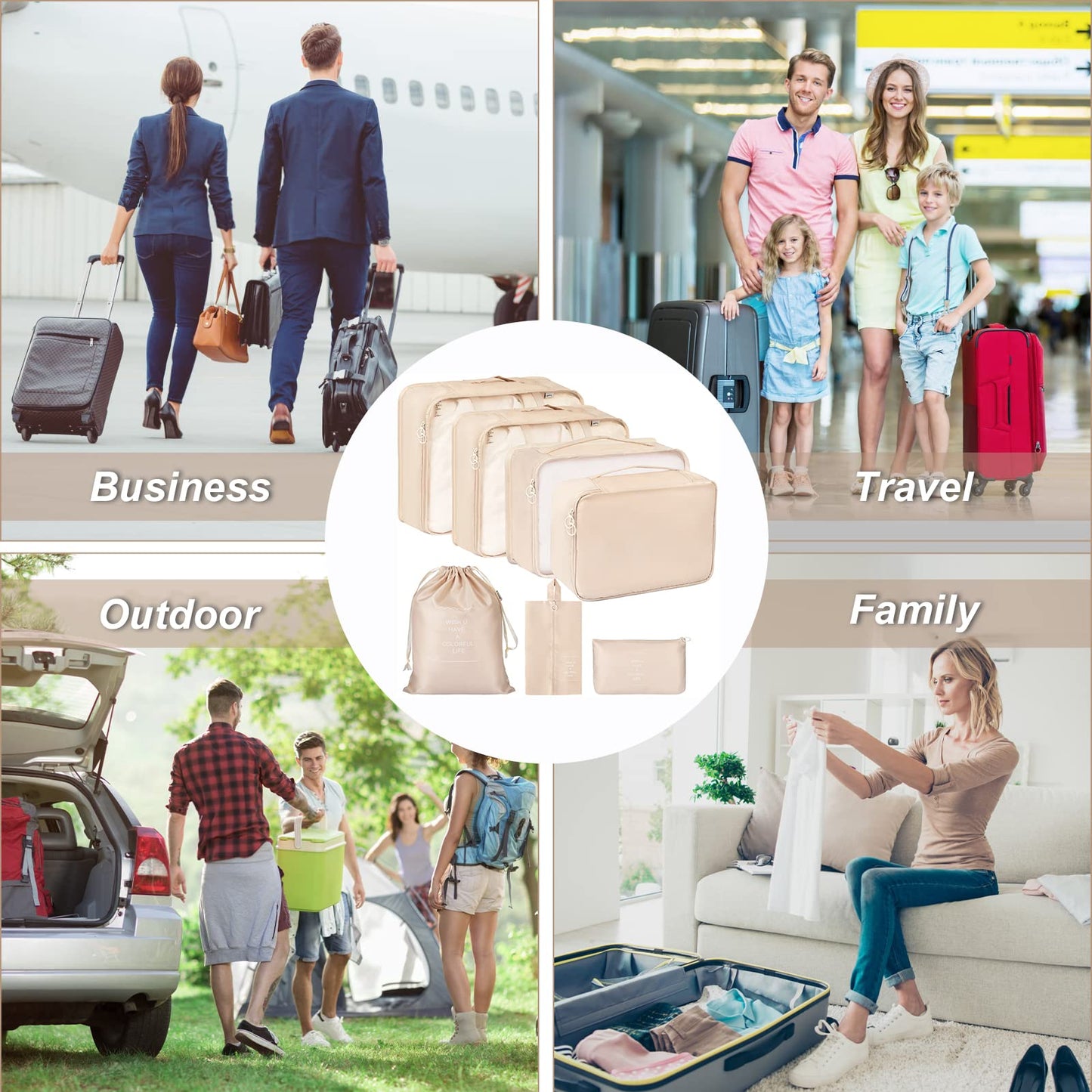 FAMOMI Packing Cubes 7 Set Travel Cubes for Suitcases Lightweight Luggage Packing Orginzers for Travel Acessories (Creamy-White)