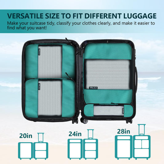 Compression Packing Cubes for Suitcases,5 Set Travel Essentials, Lightweight Luggage Organizer Bags, Travel Cubes for Carry on(Green)
