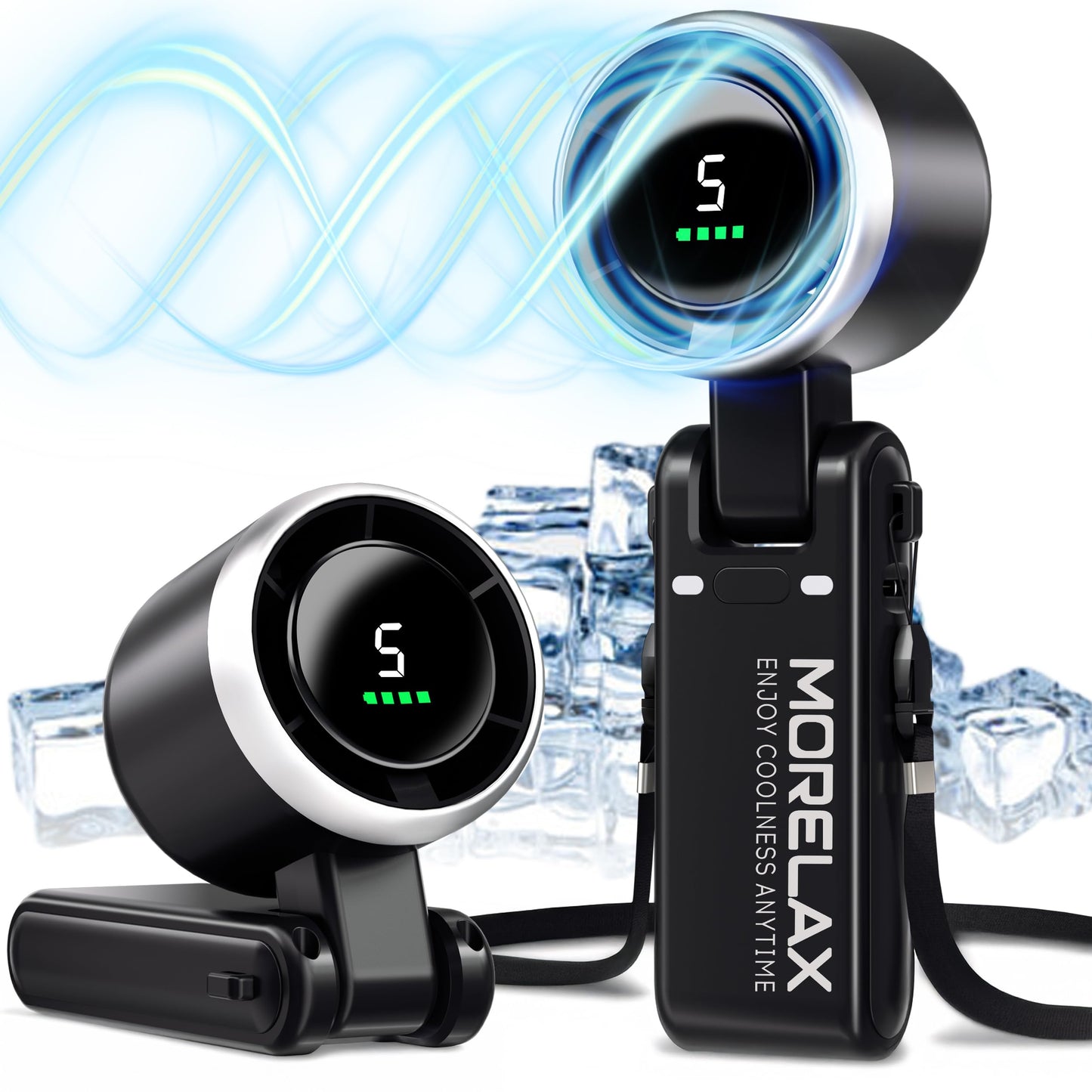 Morelax Personal Handheld Fan,High-Speed Turbo Fans,5-Speed with LED Display,Powerful Motor,4000mAh,USB Rechargeable Portable Cooling Fan for Outdoor Activities,Travel,Working,Black