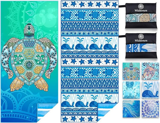 2 Pack Microfiber Lightweight Beach Towel Sand Free Quick Dry Absorbent Thin Compact Towels for Swimming Pool Camping Beach Accessories Large Easy Pack Travel Things for Vacation Essentials Gift