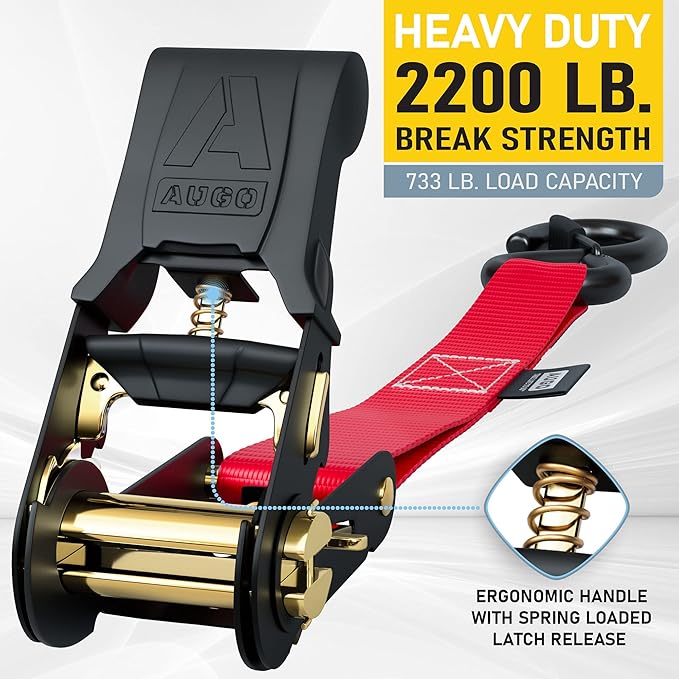 AUGO Ratchet Straps Heavy Duty 4 Pack -15 FT - 2200 LB Break Strength – with Safety Lock S Hooks - Cargo Straps for Moving, Appliances, Motorcycle – Soft Loop Tie Downs