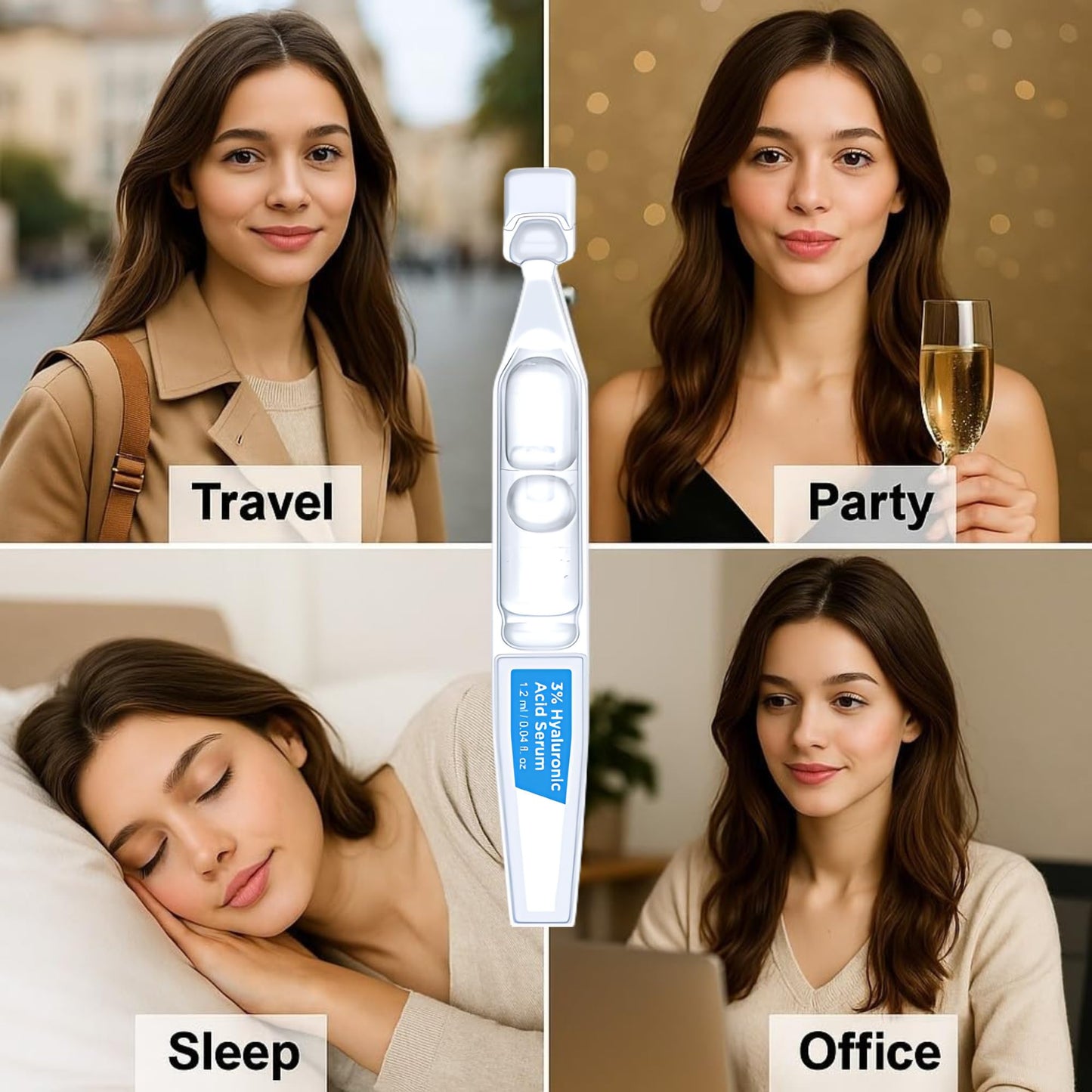 3% Hyaluronic Acid Serum, 4D Hyaluronic Acid Serum Ultra-Hydrating Vials, Hylunaric Acid Non-Greasy, Fast Absorption, Intensive Moisturizing, Deep Hydration & Smoothing (1 Box of 30 tubes)