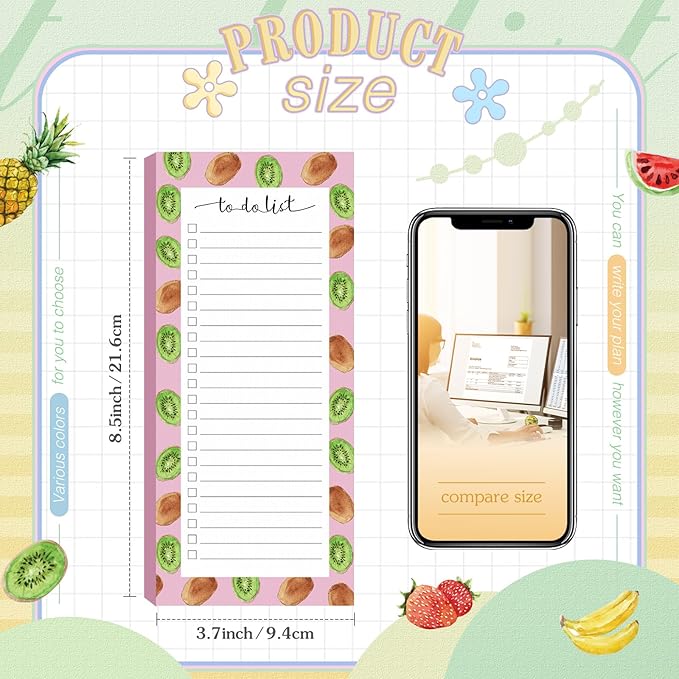 Censen 10 Pack 500 Sheets To Do List Notes Daily Checklist Notepads with 50 Sheets Each Undated Color Memo Pad Block Shopping List Pad Weekly Plan Notepad Organizer Planners(Fruit Color,Lined)