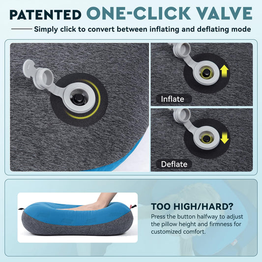 Hikenture Camping Pillow Ultralight, Inflatable Pillows with Removable Cover, Compact Portable Backpacking Pillow, Ergonomic Blow Up Camp Pillows, Washable Air Pillow for Hiking, Beach (Blue)