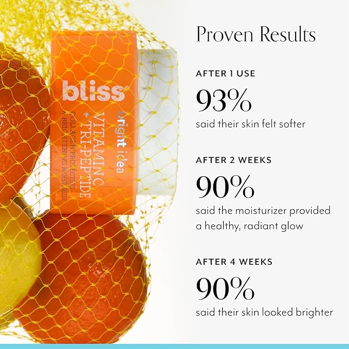 Bliss Vitamin C + Tri-Peptide Brightening Moisturizer | Squalane & Hydration Boosters | Anti-Aging Face Cream for Collagen and Elasticity | Clean Vegan & Cruelty Free 1.7 fl oz