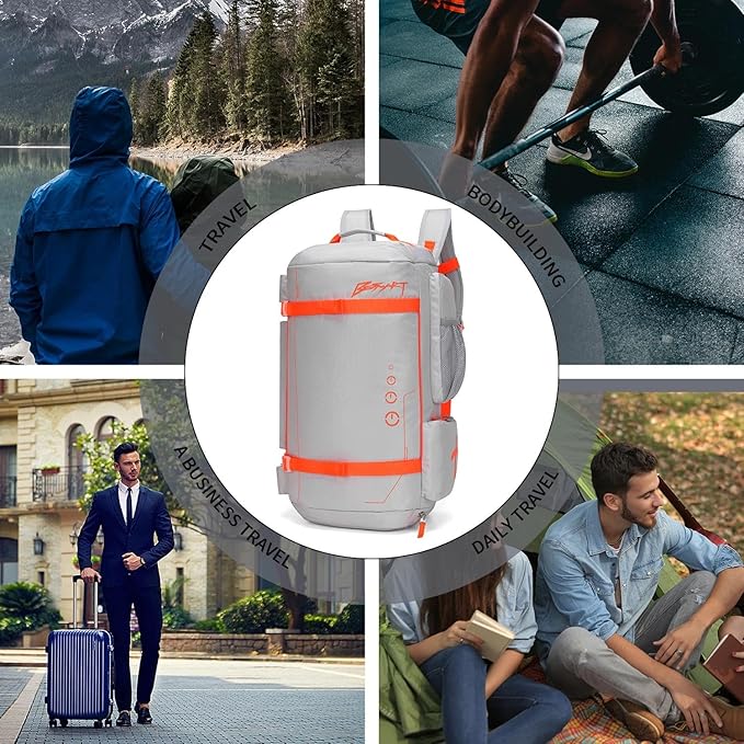 BE SMART 40L Extra Large Gym Backpack for Men, Big Gym Bag with Shoes Compartment, Waterproof Heavy Duty Duffel Bags, Men's Workout Backpacks for Outdoor Sport,Hiking,Camping,Travel