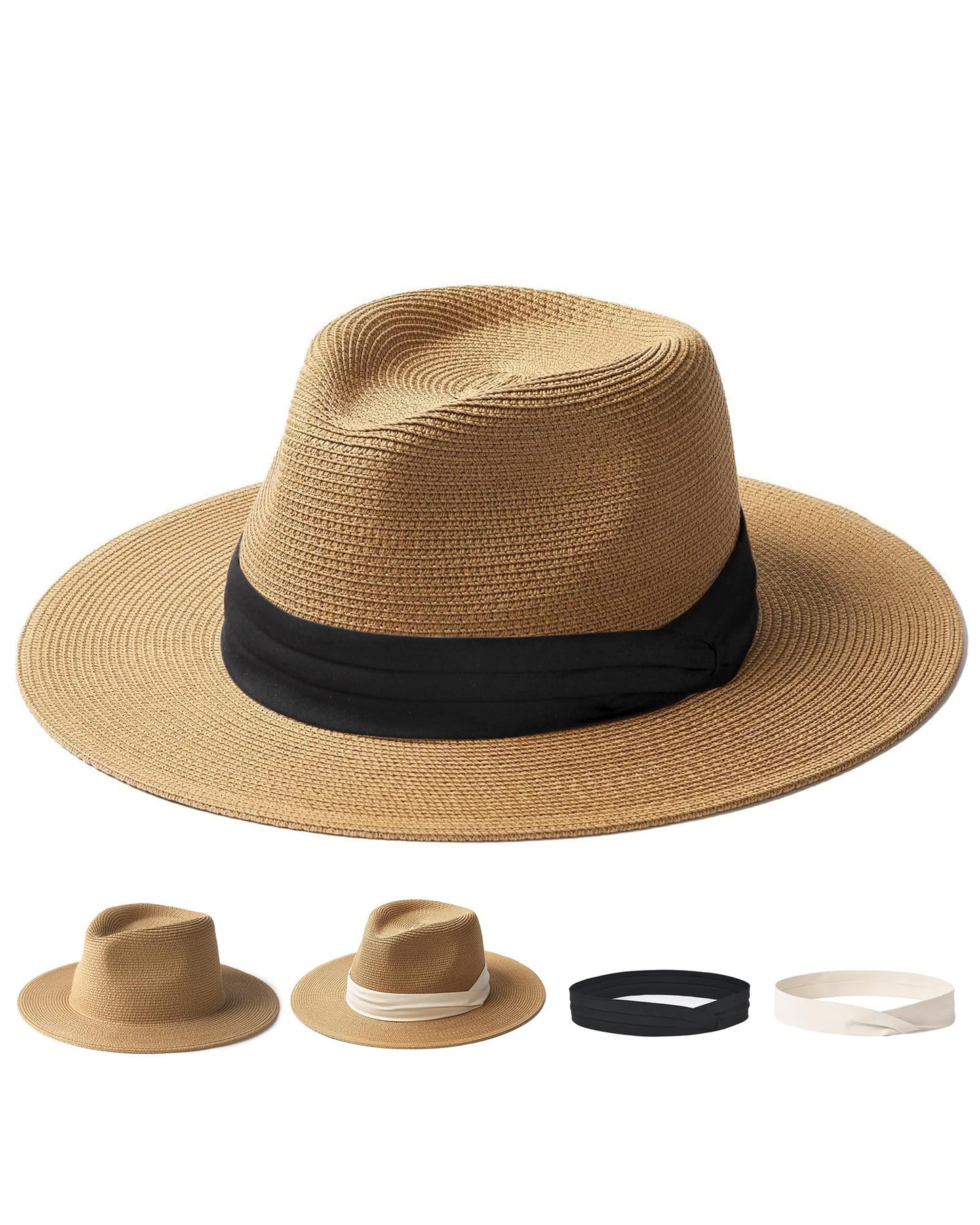 FURTALK Panama Hat Sun Hats for Women Men Wide Brim Fedora Straw Beach Hat UV UPF 80+