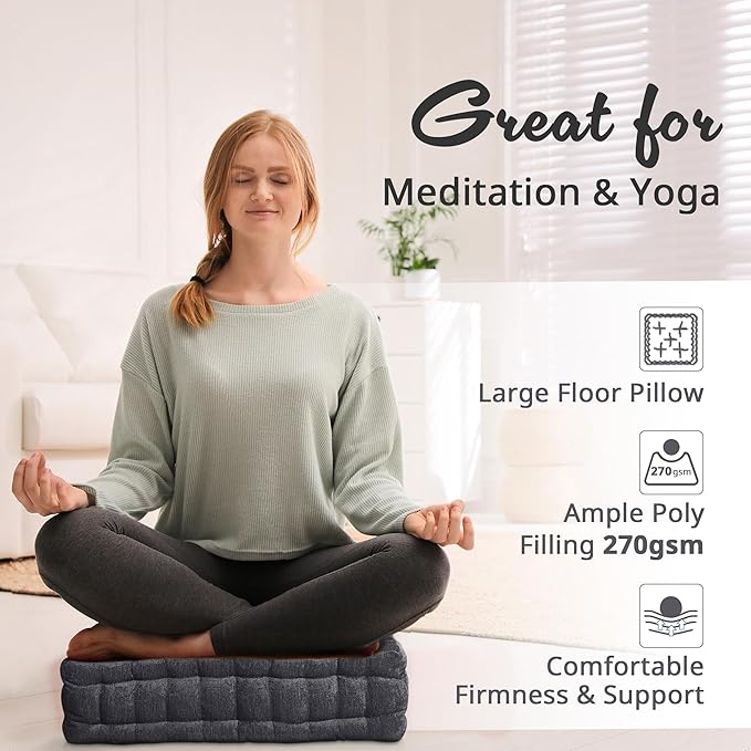 Intelligent Design Azza Floor Pillow, Large Cushions Sitting for Adults, Floor Pillow for Meditation or Yoga, Lustrous Chenille Tufted with Scalloped Edges for Bench/Chair Cushion, 20"x20"x5" Charcoal