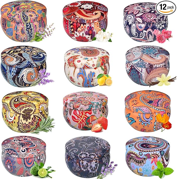 Scented Candles Gift Set for Women, 12 Pack 2.5 Oz Soy Wax Travel Tin Aromatherapy Candles for Home Scented, Perfect for Birthday, Christmas, Stress Relief, Spa, Bath, and Home Decor