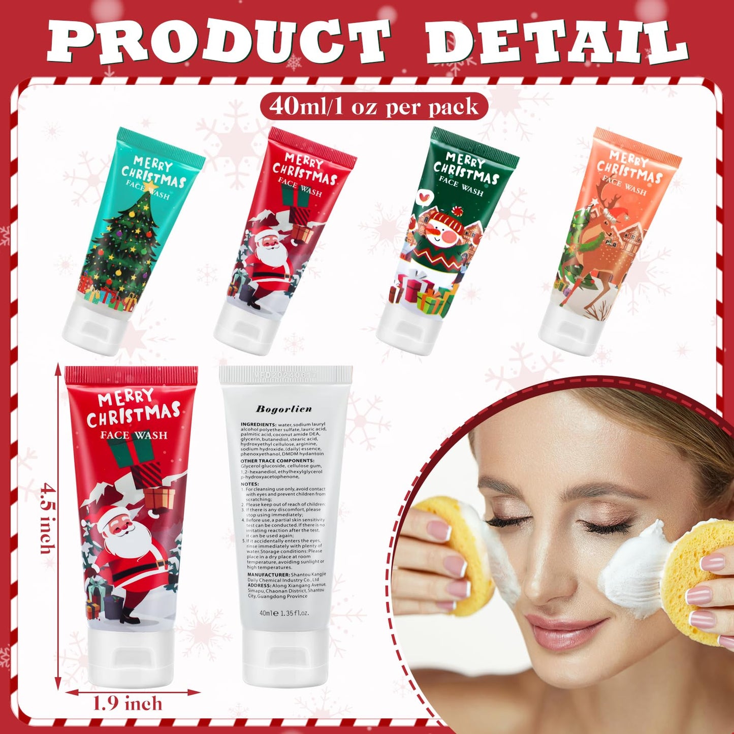 Linyuthia 36 Pcs Christmas Face Wash Bulk Christmas Gifts Facial Cleanser Stocking Stuffers Women Mini Travel Size Facial Wash Cleansing Bulk Holiday Gift Set for Adult Coworker, 40 ml