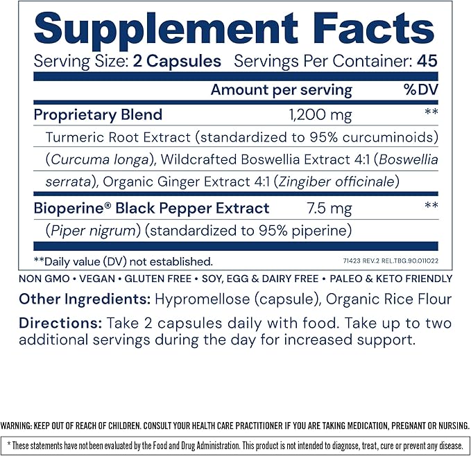 BodyHealth Inflam Relief, Joint Supplement, Relief for Back, Knees, Hands, with Turmeric, Boswellia, Ginger, All Natural, Non-GMO, Gluten Free (90 Capsules)